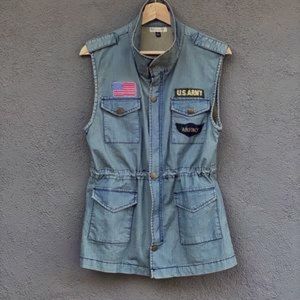 Misope Denim Vest U.S. Army Military American Flag